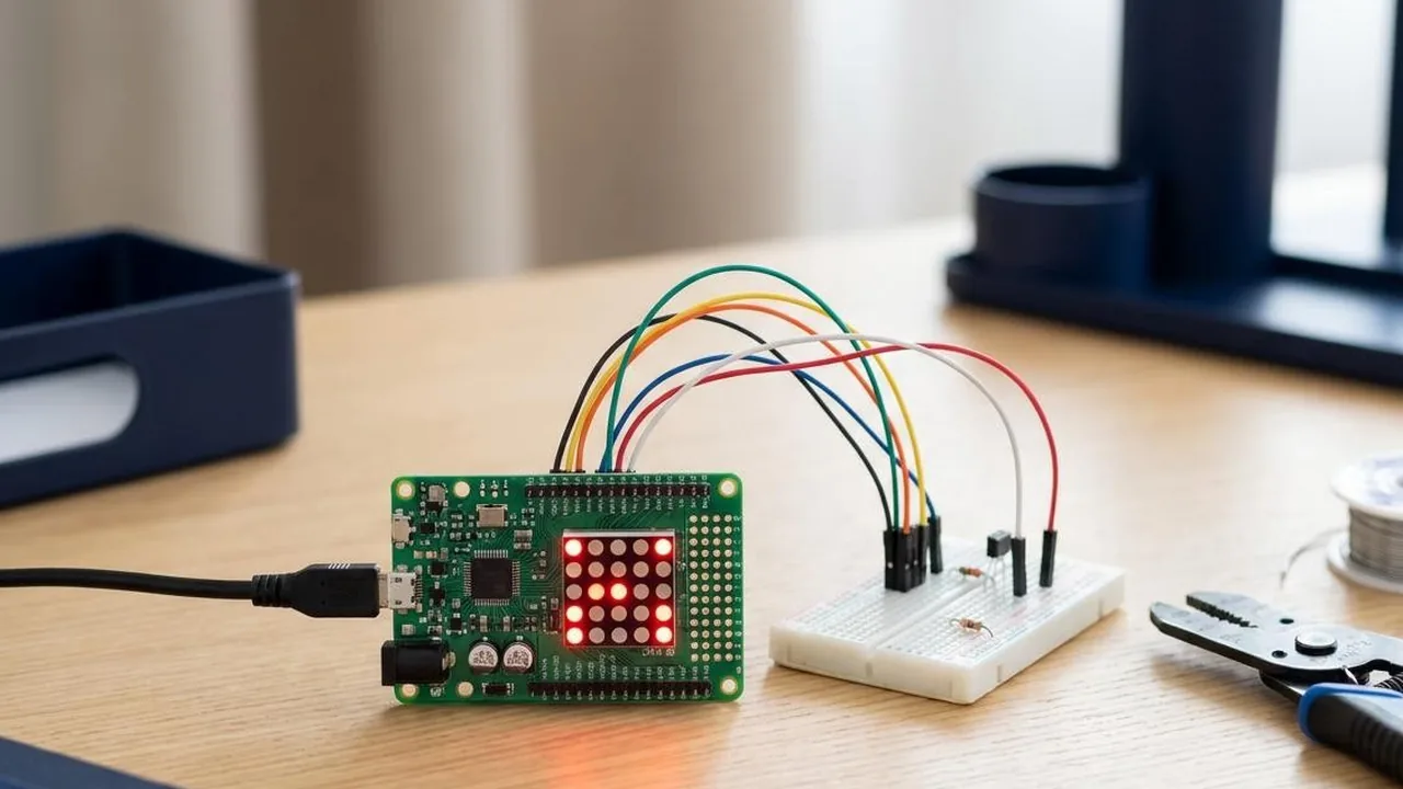 microbit兒童編程 首屏主視覺：microbit硬件、LED點陣與互動電子裝置成品